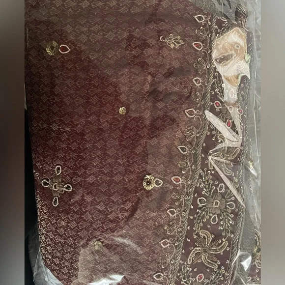 Red heavy bridal bride wedding dupatta intricate work burgundy salwar Punjabi - Picture 4 of 6